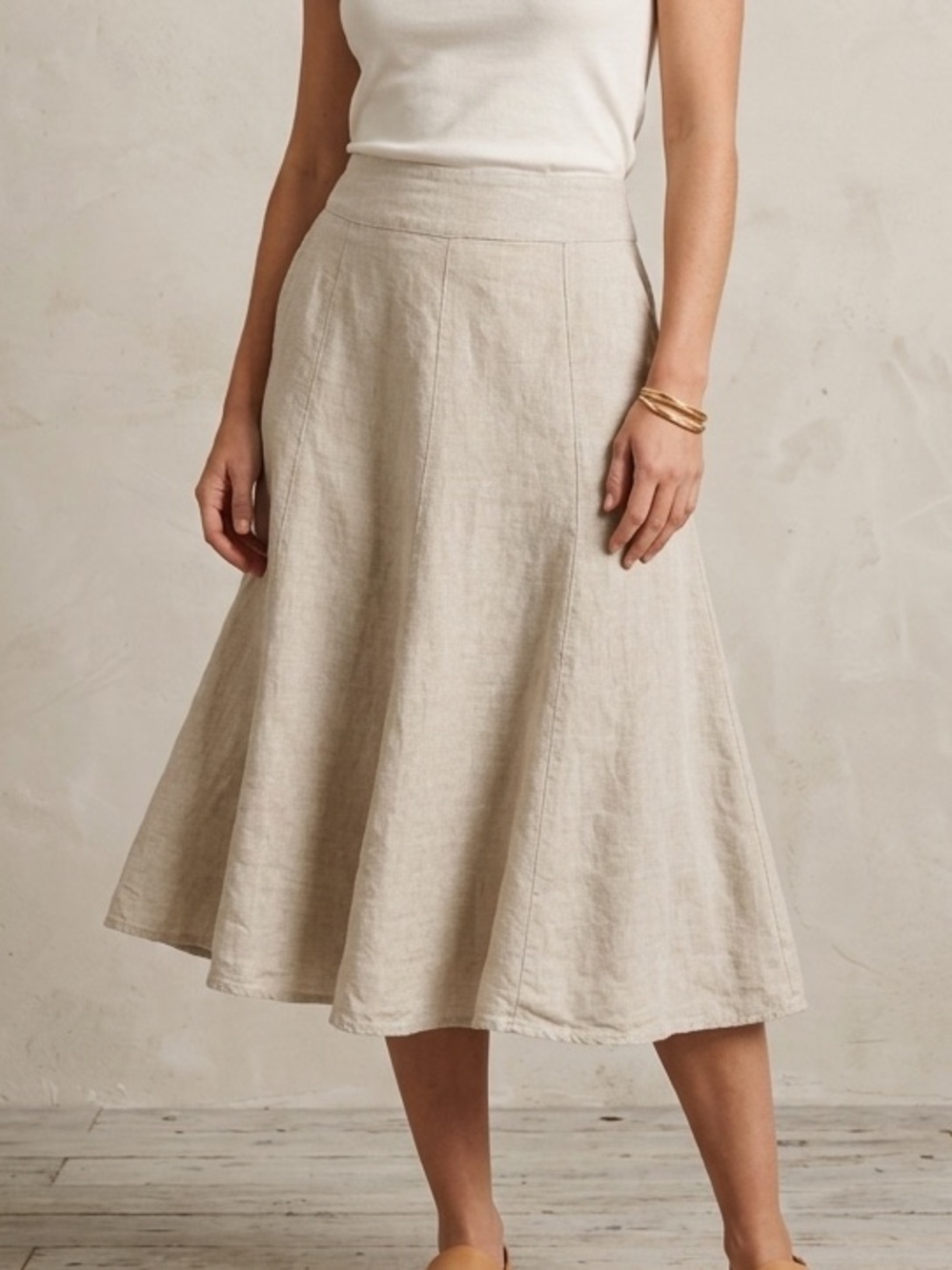 Pinapple Designs Natural Beige A-Line Linen Midi Skirt Women’s Size 12 Large